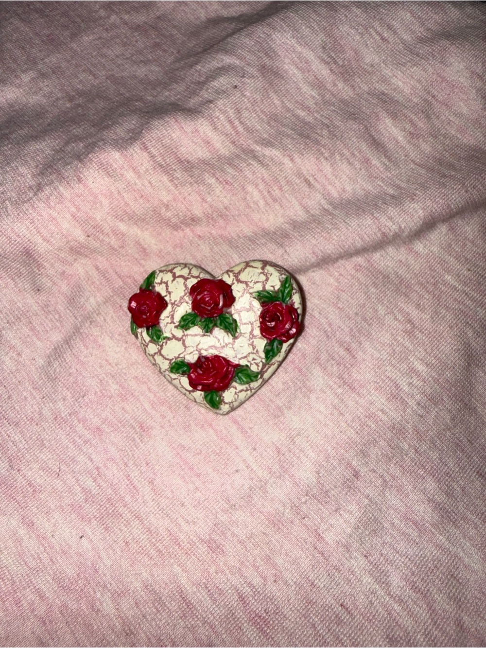 Heart-Shaped Floral Statement Pin in Cream and Red